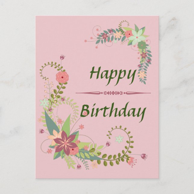 Lindo cartão postal de aniversário floral rosa ver (Frente)