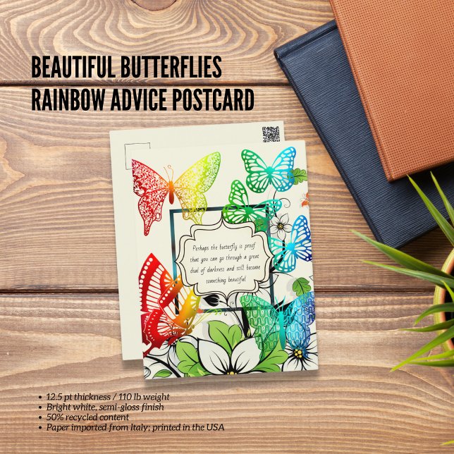 Lindo Cartão Postal de Conselho do Arco-íris das B (Beautiful Butterflies Rainbow Advice Postcard)