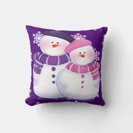 Lindo Casal de Boneco de Neve em Almofada de Decor
