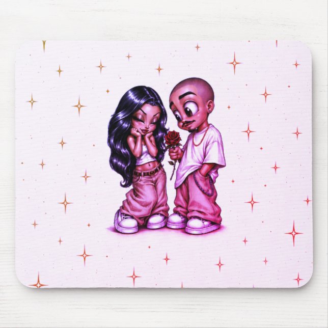 Lindo Casal de Chicano Amor Mousepad Rosa (Frente)