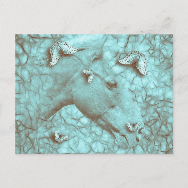 Lindo cavalo & borboletas cartão postal horizontal (Frente)