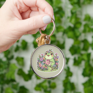 Lindo chaveiro de sapo Kawaii jardim coroa de flor