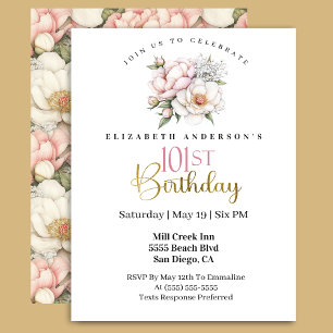 Lindo Convite de Aniversário de 101 Anos Floral Ro