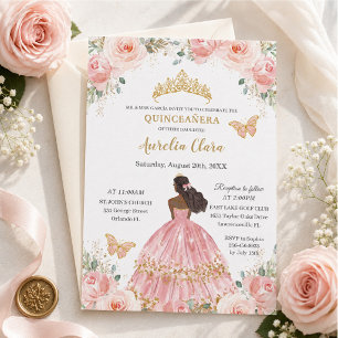Lindo Convite de Quinze Anos Rosa Floral Marrom Pr