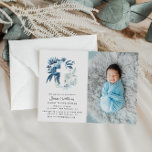 Lindo Convite Floral Azul com Foto de Batismo<br><div class="desc">Comemore o batismo do seu bebê com este lindo desenho de flores azuis marinho com uma foto do seu bebê. O texto,  juntamente com outras características deste design,  podem ser personalizados. A imagem pode ser substituída e editada.</div>