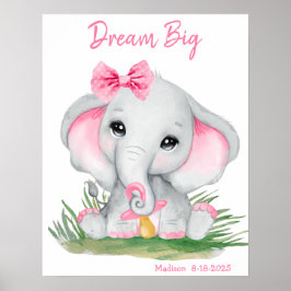 Lindo Elefante Rosa Sonhe Grande Poster Personaliz