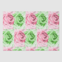Lindo em Rosa e Verde Papel de Seda com Rosas