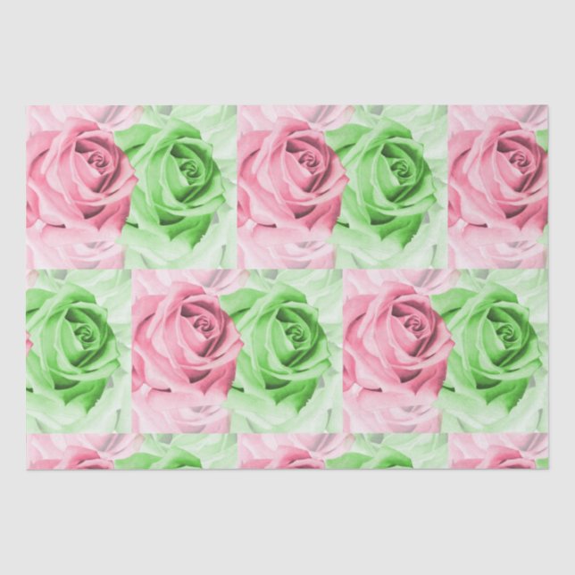 Lindo em Rosa e Verde Papel de Seda com Rosas (Frente )