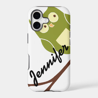 Lindo Estojo para iPhone 5 com Coruja Verde e Nome