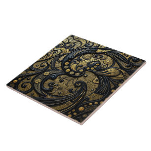 Lindo Floral Preto e Dourado e Abstrato de Contas