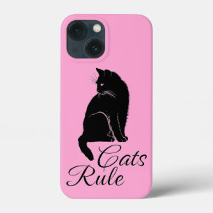 Lindo Gato Preto Sentado com Texto "Gatos Mandam"