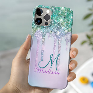 Lindo Glitter Monograma de Unicórnio Turquesa Aqua