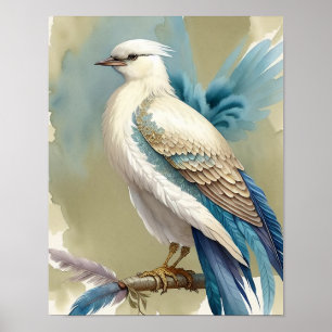 Lindo Impressão de Pássaro Penas Azul Turquesa Mar