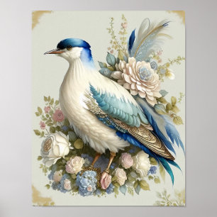 Lindo Impressão de Pássaro Penas Azul Turquesa Mar
