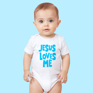 Lindo "Jesus Me Ama" em Azul para body de bebê