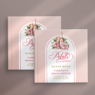 Lindo livro de visitas prosecco com pétalas rosada
