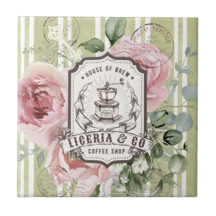 Lindo logotipo de café retrô shabby chic francês
