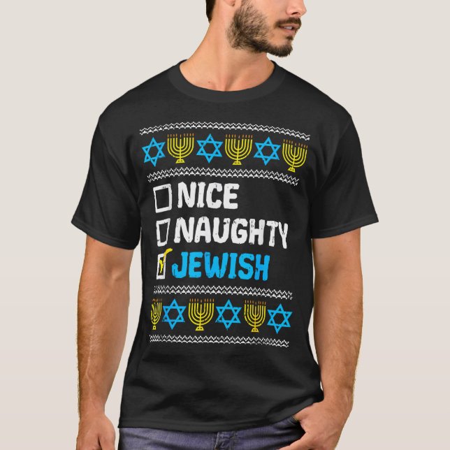 Lindo Malicioso Judaico Feio Suéter de Hanukkah Ch (Frente)