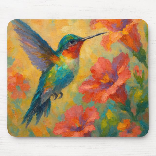 Lindo Mousepad de Beija-flor em Aquarela (Frente)