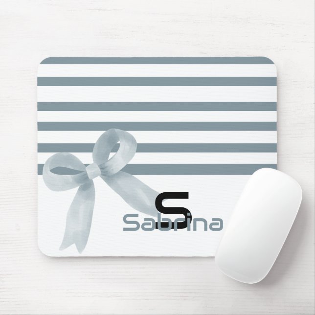 Lindo Mousepad de Listras com Laço Azul Empoeirado (Com mouse)