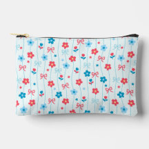 Lindo padrão de laço floral azul e vermelho patrió