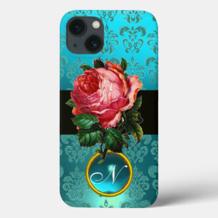 LINDO PINK ROSE BLUE TEAL DAMASK GEM MONOGRAMA
