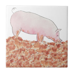 Lindo Porco Rosa na Lama Arte Animal Engraçada em 