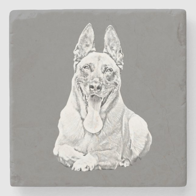 Lindo Porta-Copos de Mármore Belgian Malinois Penc (Frente)