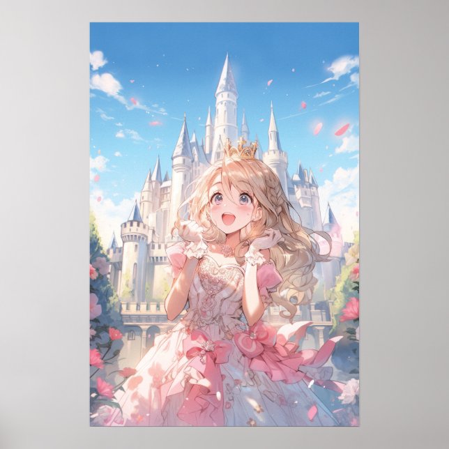 Lindo Poster da Princesa do Anime no Castelo de Co (Frente)