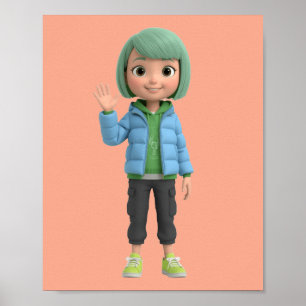 Lindo pôster de arte de garota de anime 3D acenand