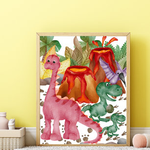 Lindo Poster de Berçário de Dinossauro Vermelho