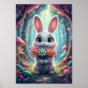 Lindo Poster de Coelho da Floresta com Sorriso e F