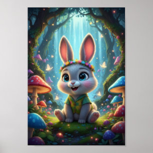 Lindo Poster de Coelho Floresta Fantasia
