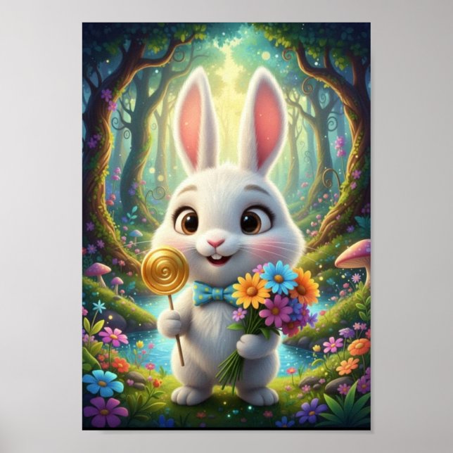 Lindo Poster de Fantasia do Coelho da Floresta com (Frente)