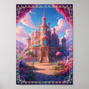 Lindo Poster de Fantasia Mágica de Veado da Flores