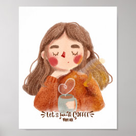 Lindo Poster de Garota Aconchegante com Café - Vam