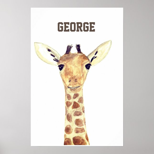 Lindo poster de girafa bebê em aquarela na selva (Frente)