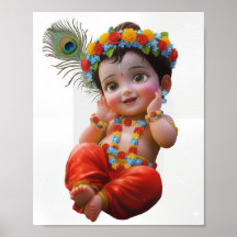 Lindo Poster de Krishna Pequeno Arte Tradicional I