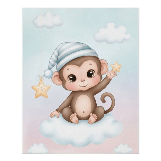 Lindo pôster de parede de macaco para berçário (Frente)