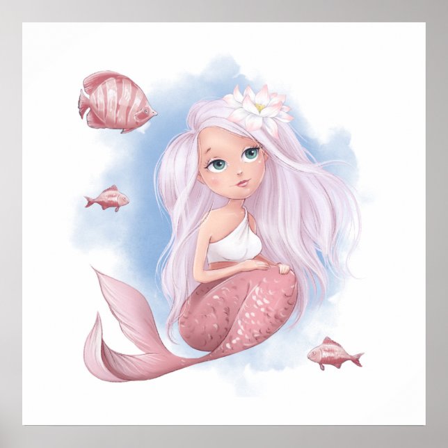 Lindo Poster de Sereia com Peixes (Frente)