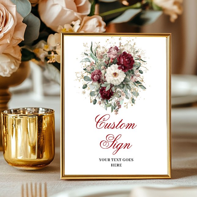 Lindo Pôster Floral Boho Bordô Personalizado (Beautiful Boho Burgundy Floral Custom Poster)