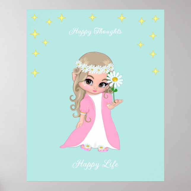 Lindo Poster Motivacional da Fada Feliz com Estrel (Frente)