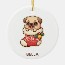 Lindo Pug em um enfeite de meia de Natal
