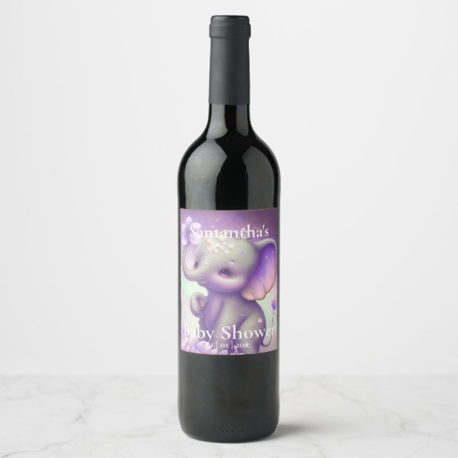 Lindo rótulo de vinho de Chá de fraldas roxo elefa (Frente)