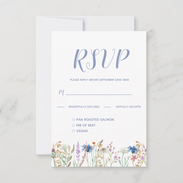 Lindo RSVP de casamento de flores silvestres aquar (Frente)