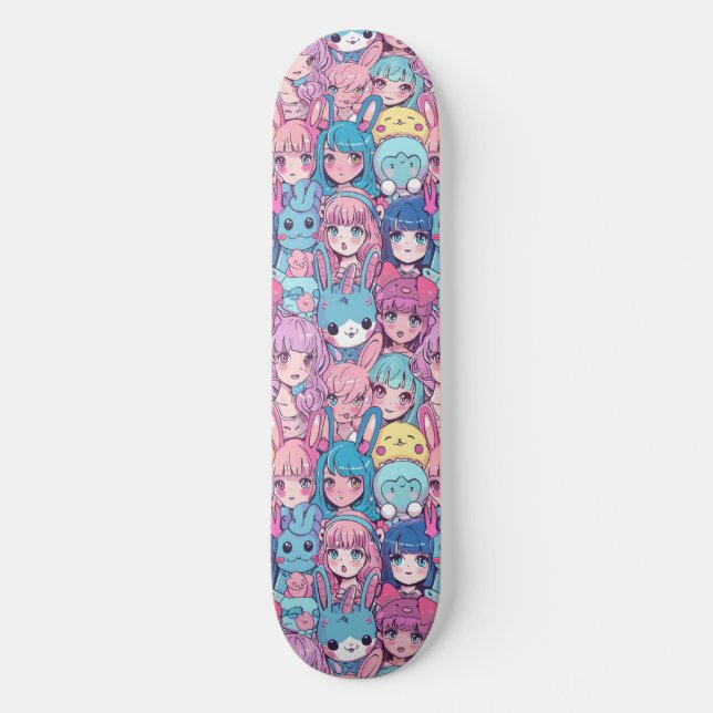 Lindo Skateboard com Padrão de Garota de Anime Jap (Frente)