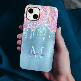 Lindo unicórnio rosa aqua pingando glitter monogra