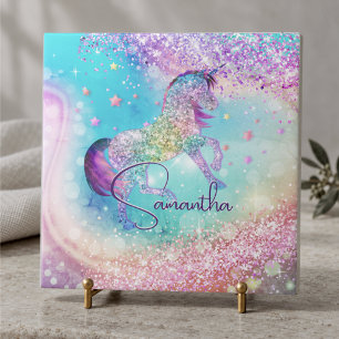 Lindo unicórnio rosa Glitter arco-íris aqua monogr