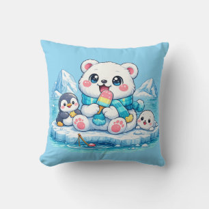 Lindo Urso Polar Ártico Feliz Almofada Kawaii