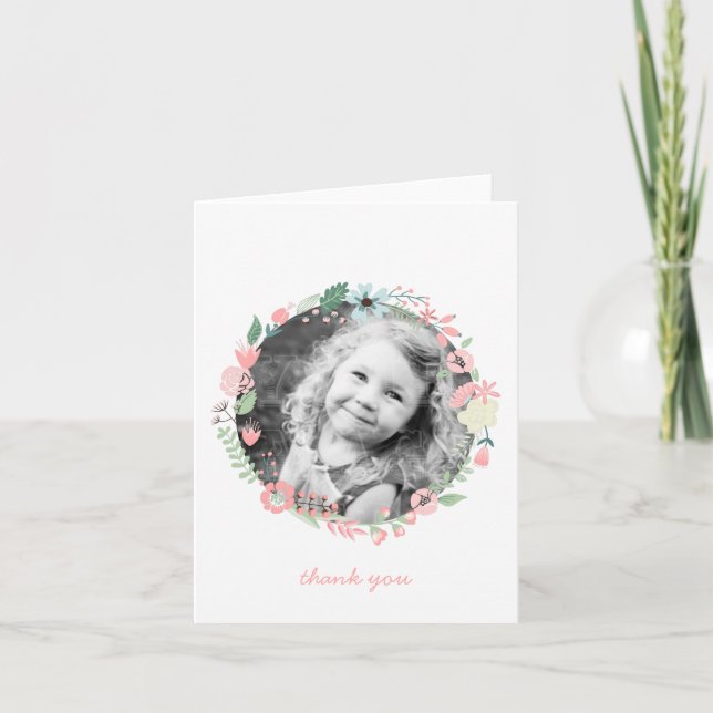 Lindos Bilhetes de Agradecimento com Coroa Floral  (Frente)